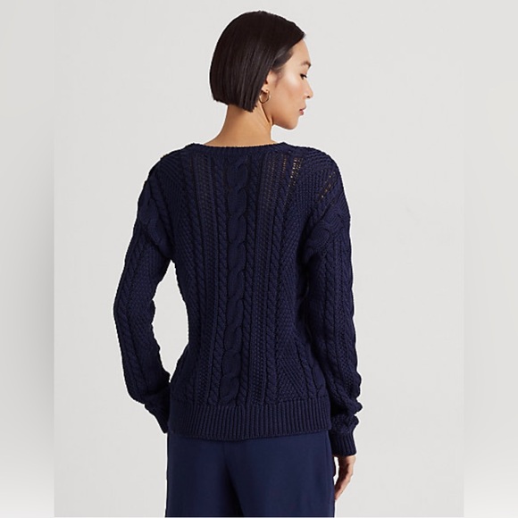 Ralph Lauren Black Label Aran-Knit ‘Refined Navy’ Cotton Sweater Woman’s XLarge - Picture 4 of 9
